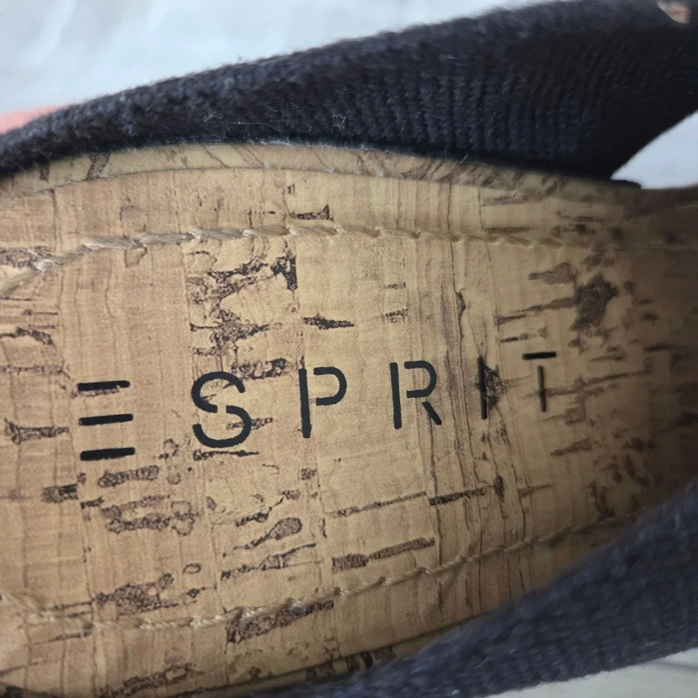 Esprit Womens 7 Black Canvas Studded Cork Wedge Platform Sandals Y2K Boho Slides